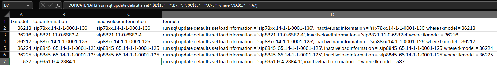 generating the sql update command